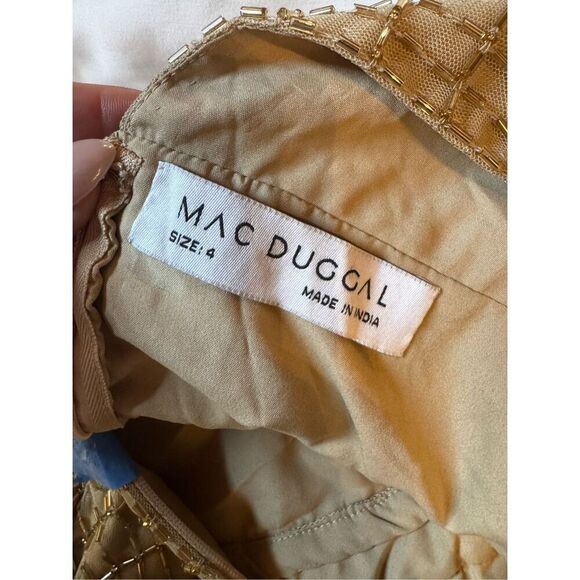 NWT MAC DUGGAL Gold Beaded Cap Sleeve V Neck Column Gown Size 4 style 5625 - Picture 10 of 14